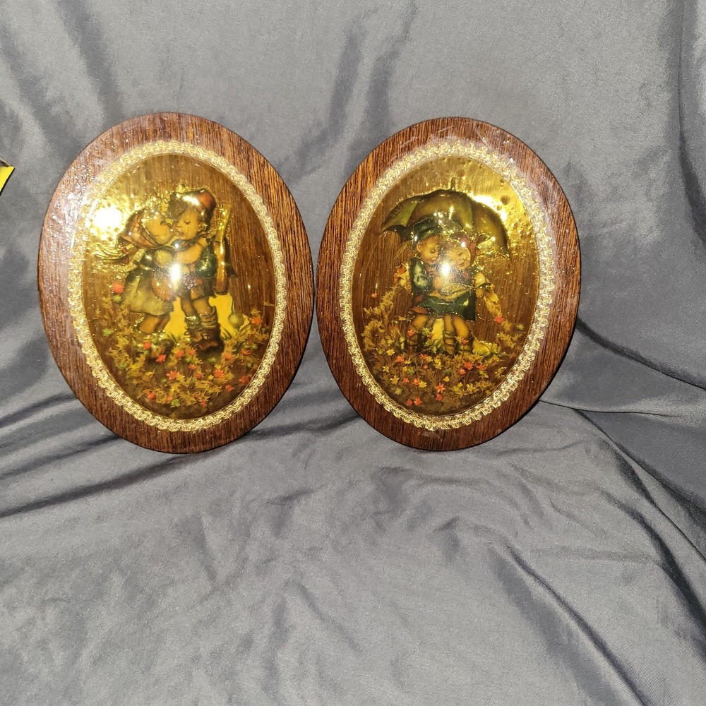 Vintage Goebel Hummel Decoupage 3D Dome Wooden Wall Plaque Pictures Hangings